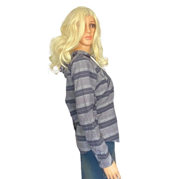Columbia Women Button Up Hooded Cotton Flannel Shirt S Cotton Purple Gray Plaid - Picture 3 of 11